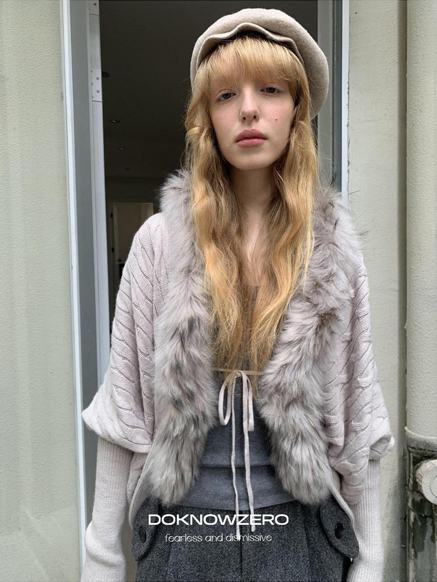 DKZ OFFICIAL Faux Mink Batwing V-neck Loose Knit Women&