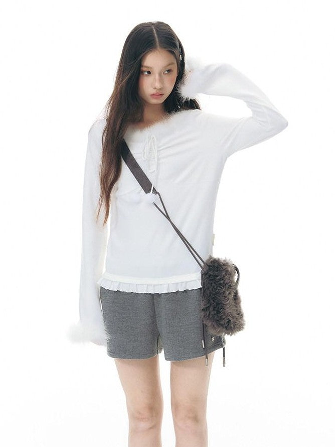 NAPSNAPS Deep Gray White Fuzzy Splice Women&