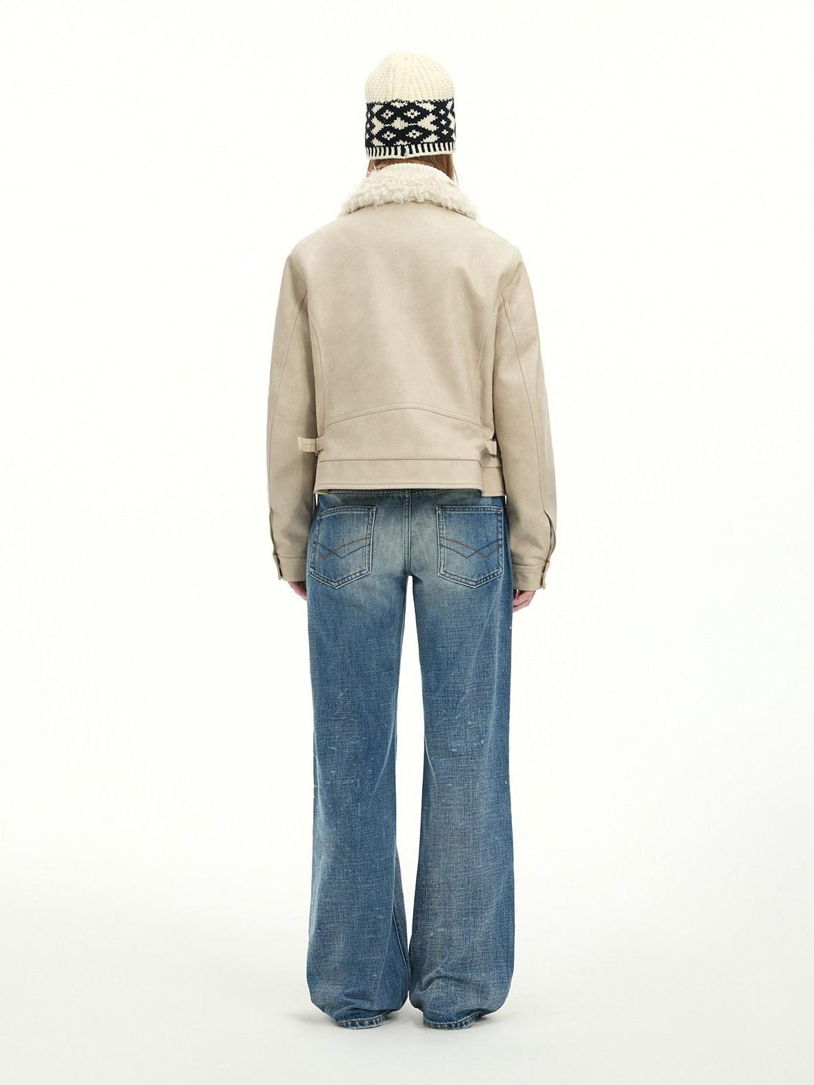 RUN TO THE FUTURE Washed Embroidered Low Rise Straight Cotton Button Fly Women Blue Wide-Leg Jeans
