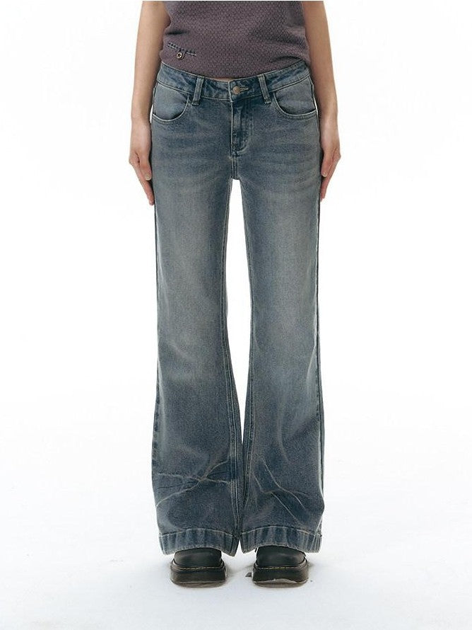 NAPSNAPS Washed Blue Star Embroidered Low Waist Micro Flare Women&
