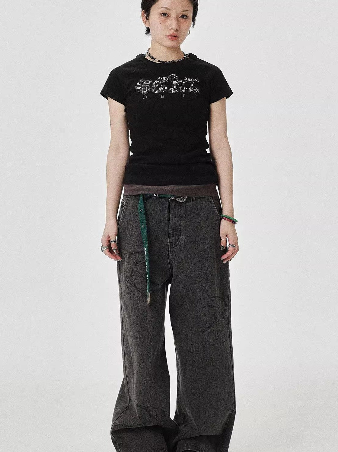 Achihara 2025 New Black & Gray Summer Short Sleeve T-Shirt