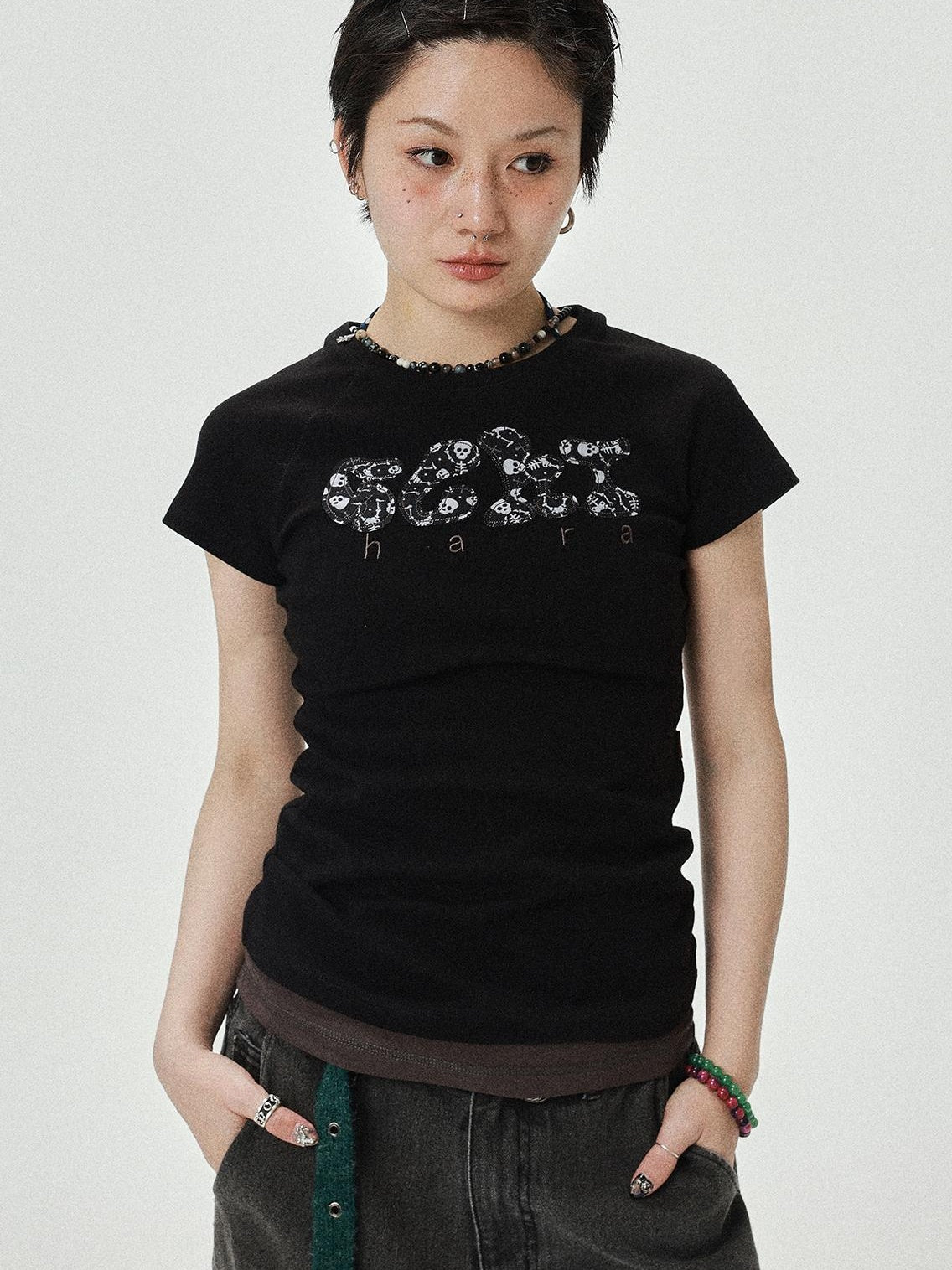 Achihara 2025 New Black & Gray Summer Short Sleeve T-Shirt