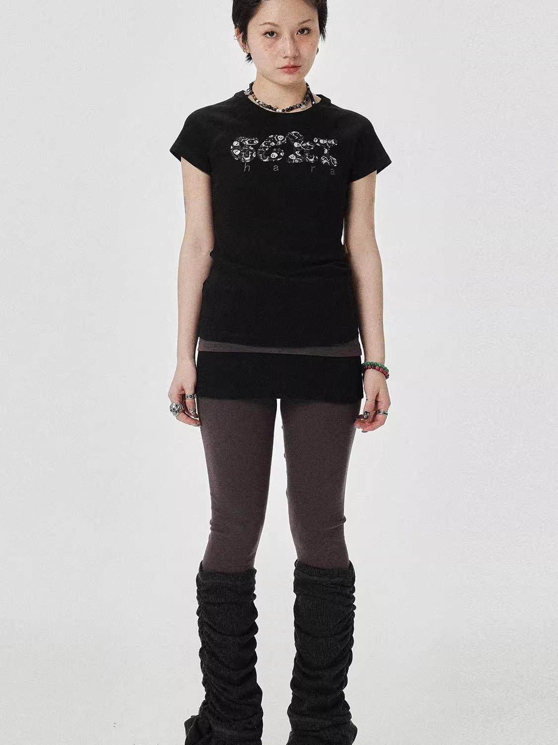 Achihara 2025 New Black & Gray Summer Short Sleeve T-Shirt