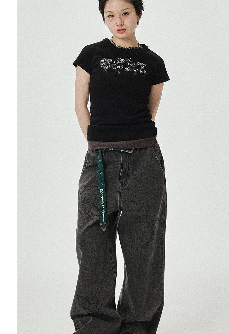 Achihara 2025 New Black & Gray Summer Short Sleeve T-Shirt