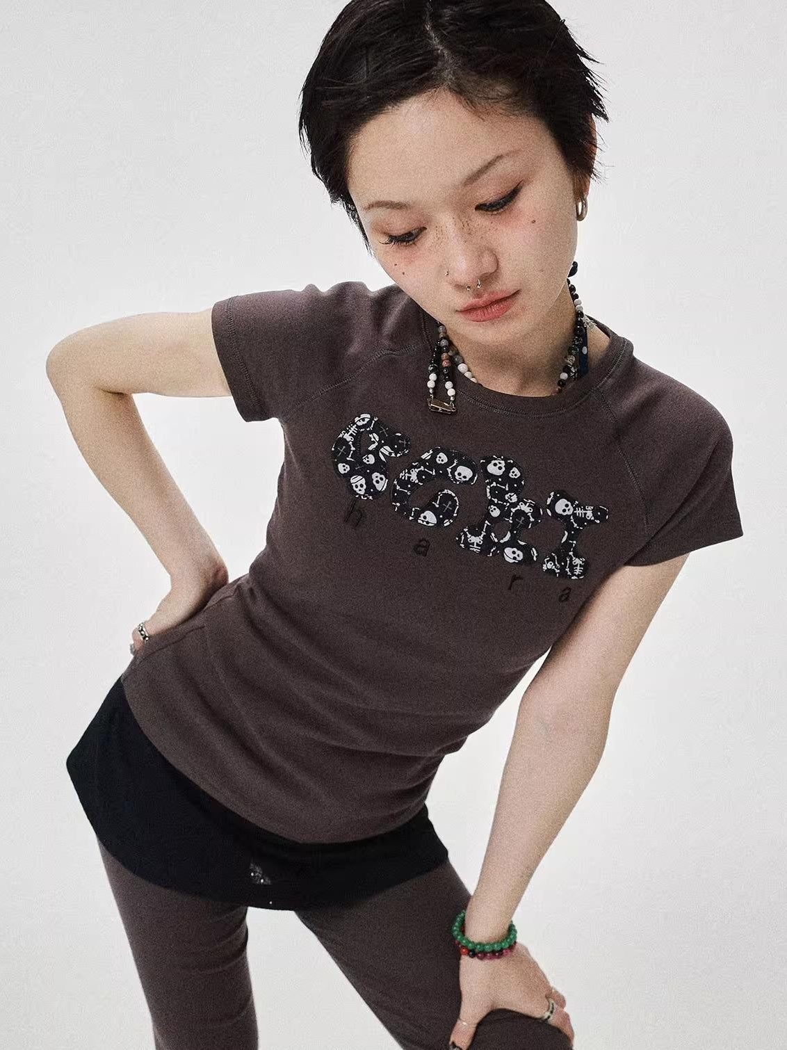 Achihara 2025 New Black & Gray Summer Short Sleeve T-Shirt