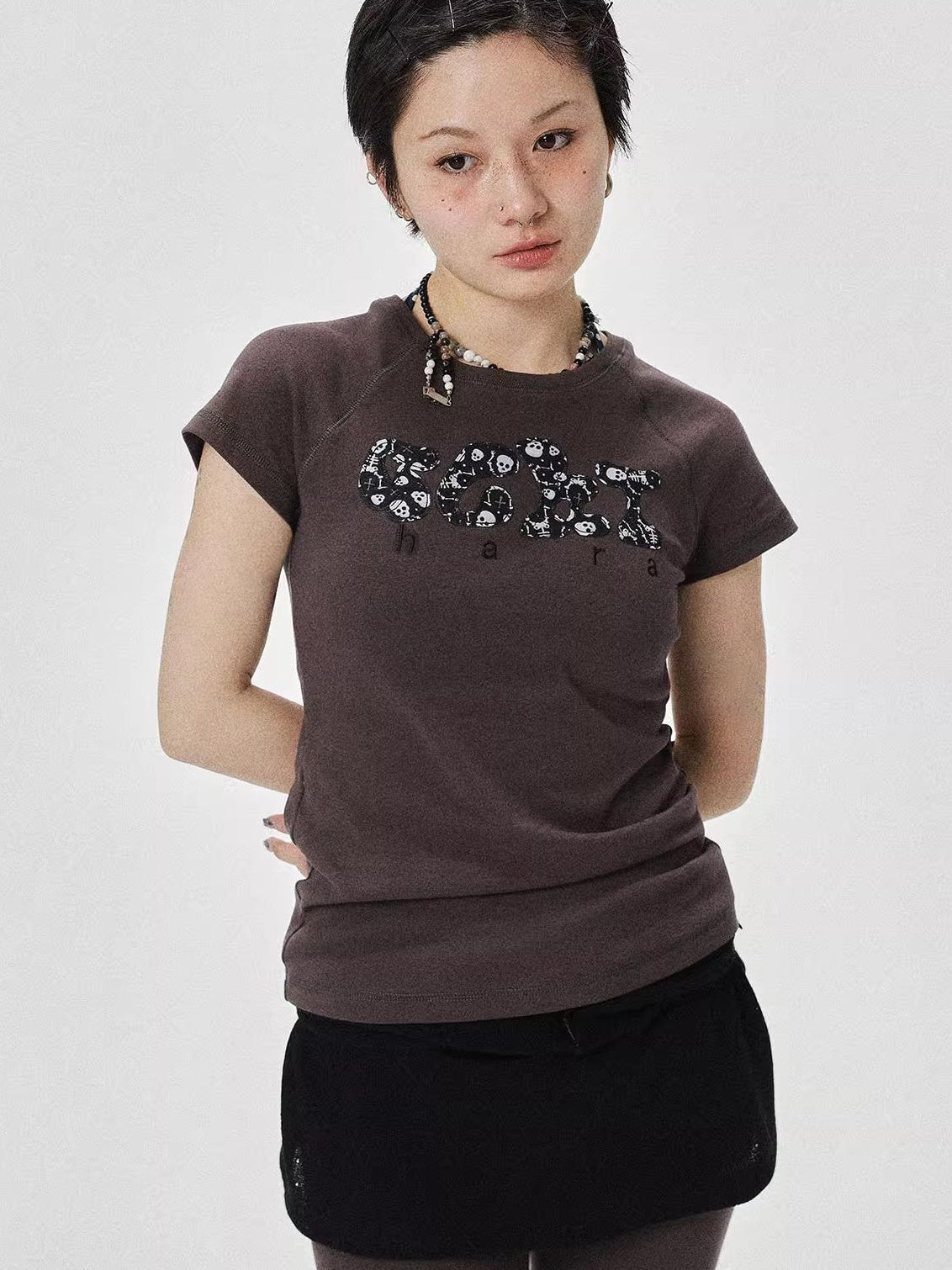 Achihara 2025 New Black & Gray Summer Short Sleeve T-Shirt