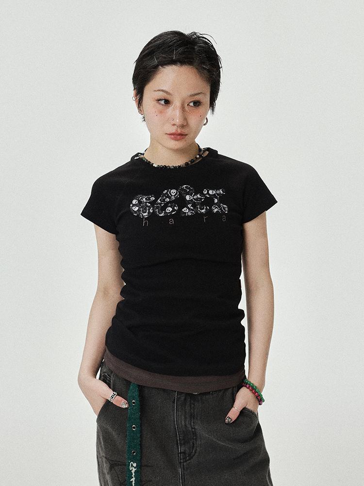 Achihara 2025 New Black & Gray Summer Short Sleeve T-Shirt