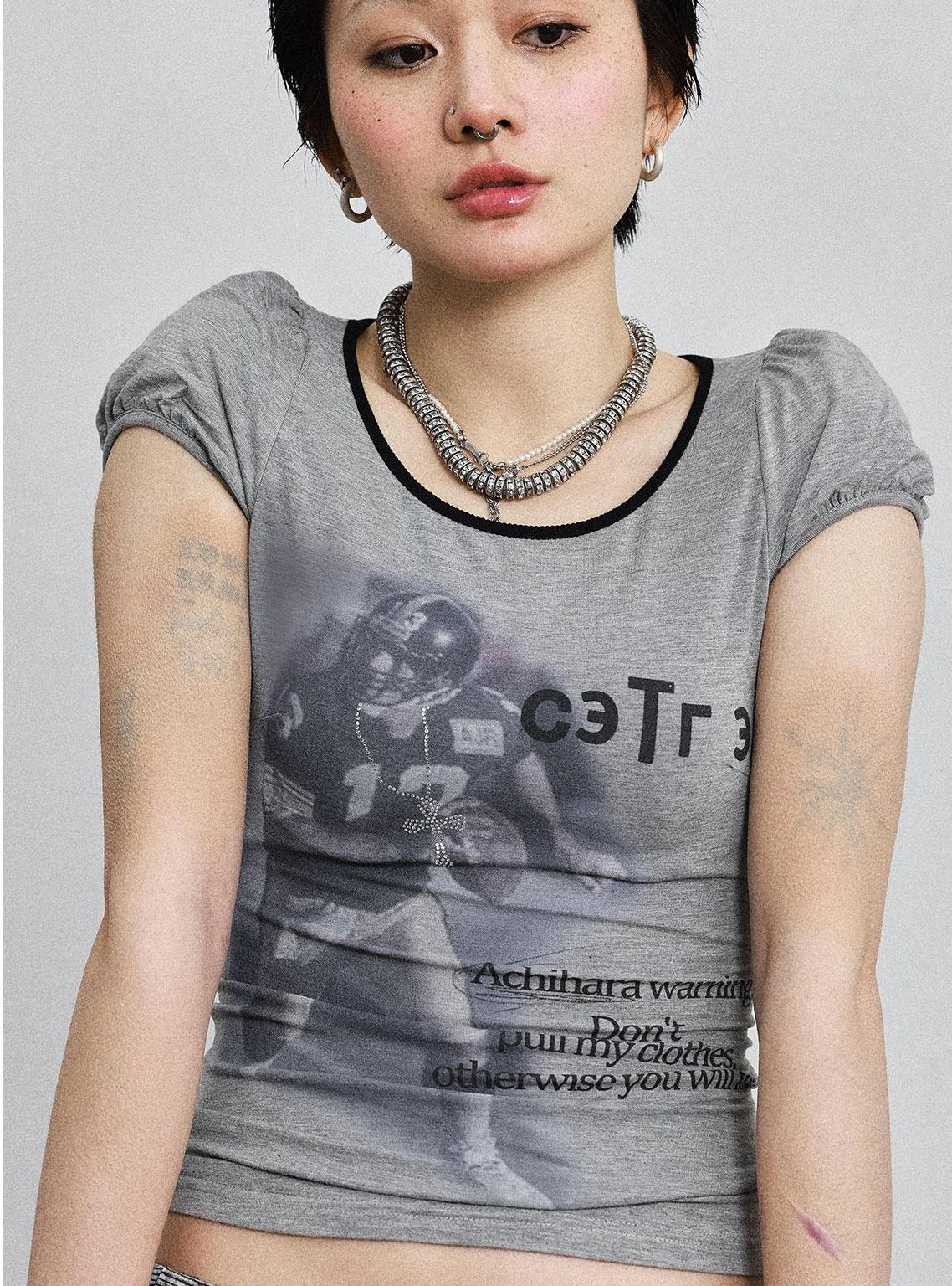 Achihara 2025 Rugby Print Short Sleeve Cropped T-Shirt