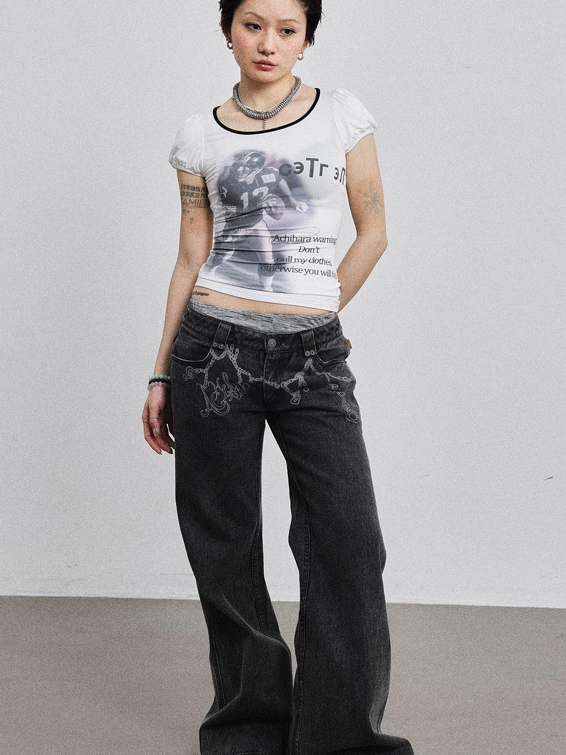 Achihara 2025 Rugby Print Short Sleeve Cropped T-Shirt
