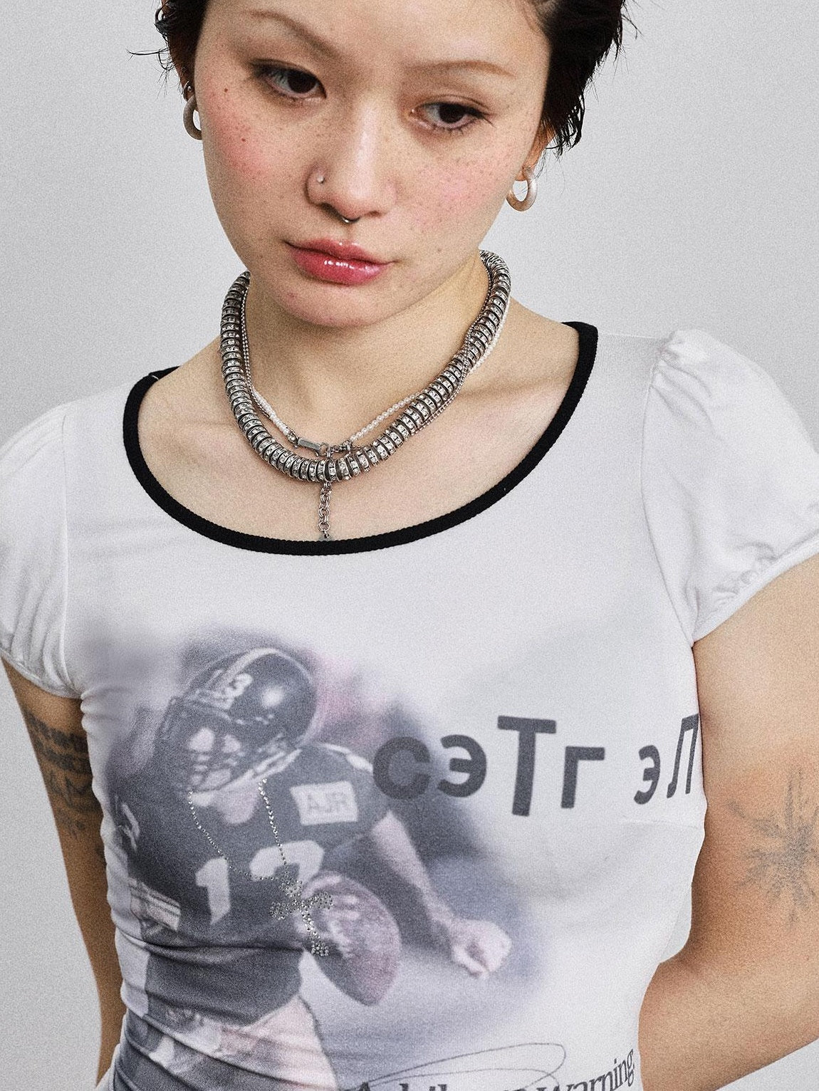 Achihara 2025 Rugby Print Short Sleeve Cropped T-Shirt