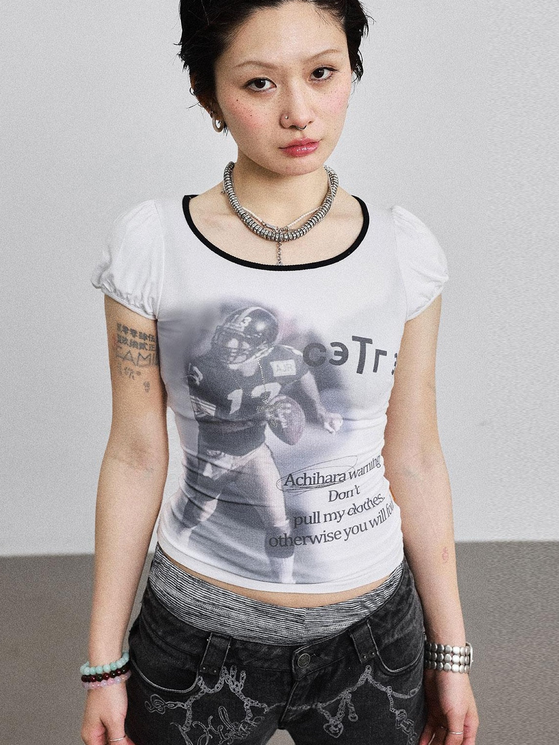 Achihara 2025 Rugby Print Short Sleeve Cropped T-Shirt