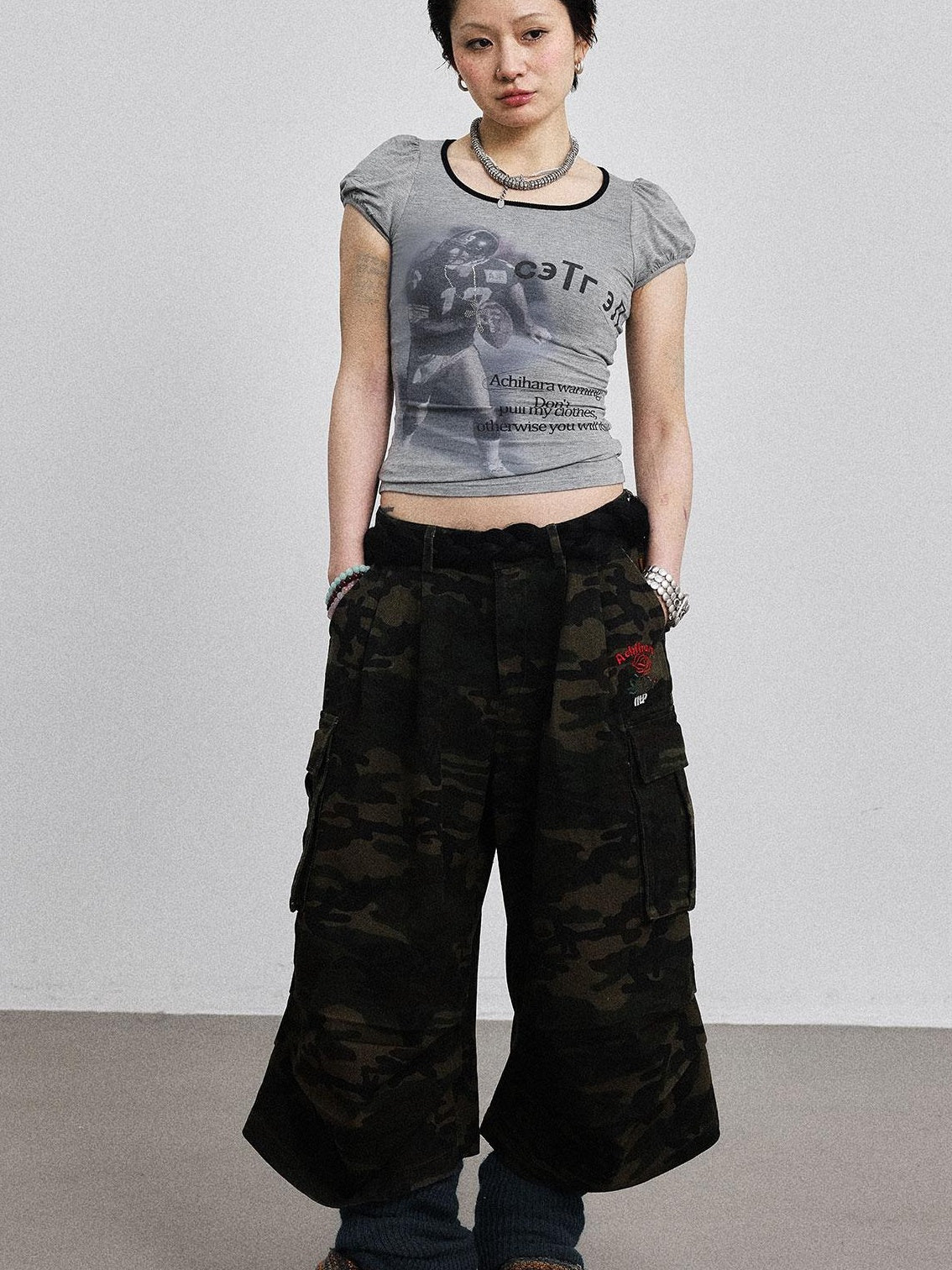 Achihara 2025 Rugby Print Short Sleeve Cropped T-Shirt