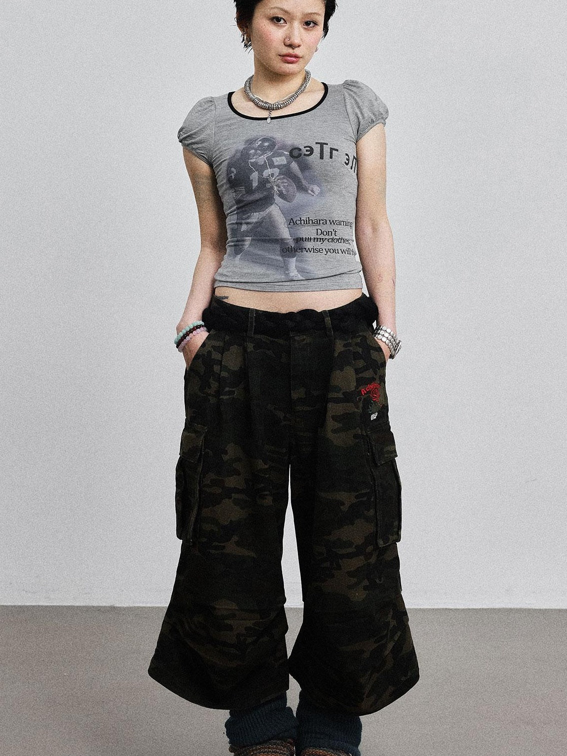 Achihara 2025 Rugby Print Short Sleeve Cropped T-Shirt