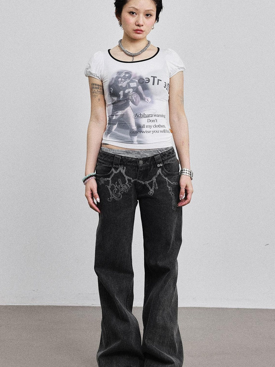 Achihara 2025 Rugby Print Short Sleeve Cropped T-Shirt