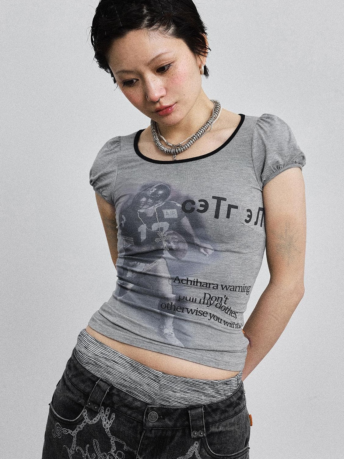 Achihara 2025 Rugby Print Short Sleeve Cropped T-Shirt