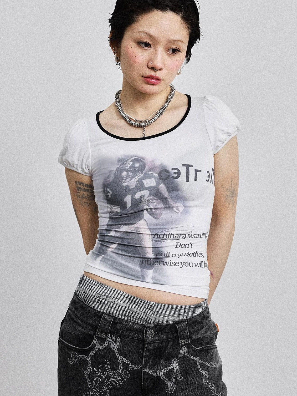 Achihara 2025 Rugby Print Short Sleeve Cropped T-Shirt