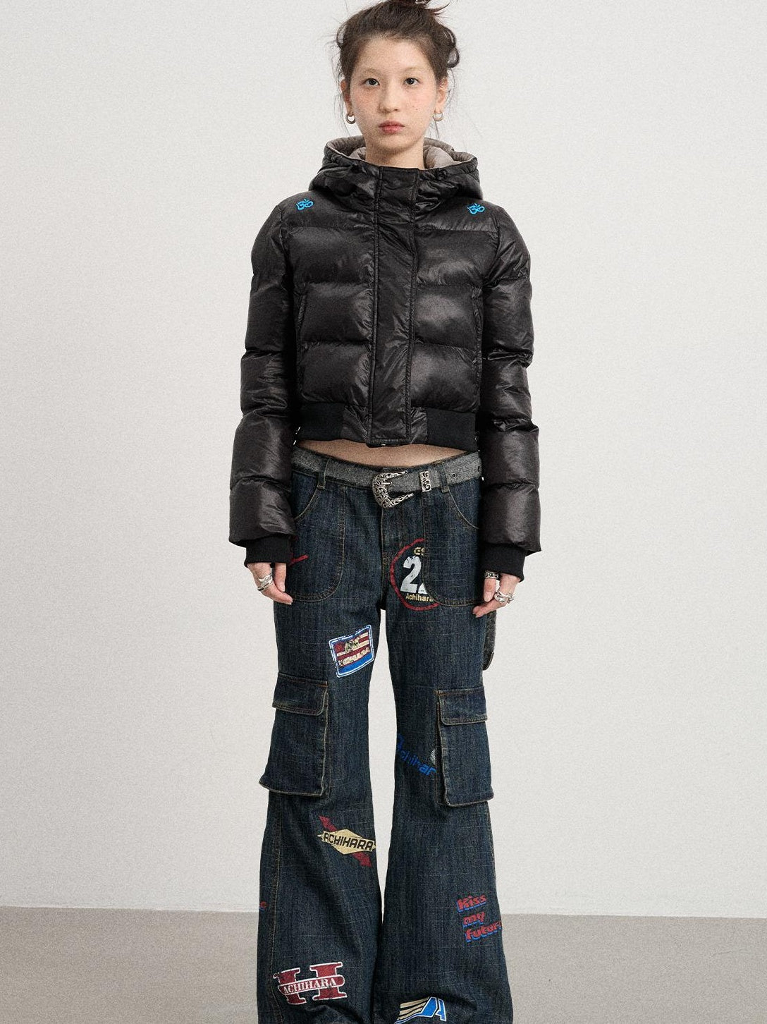 Achihara 2025 Short Black Winter Jacket Om Puffer Coat Women