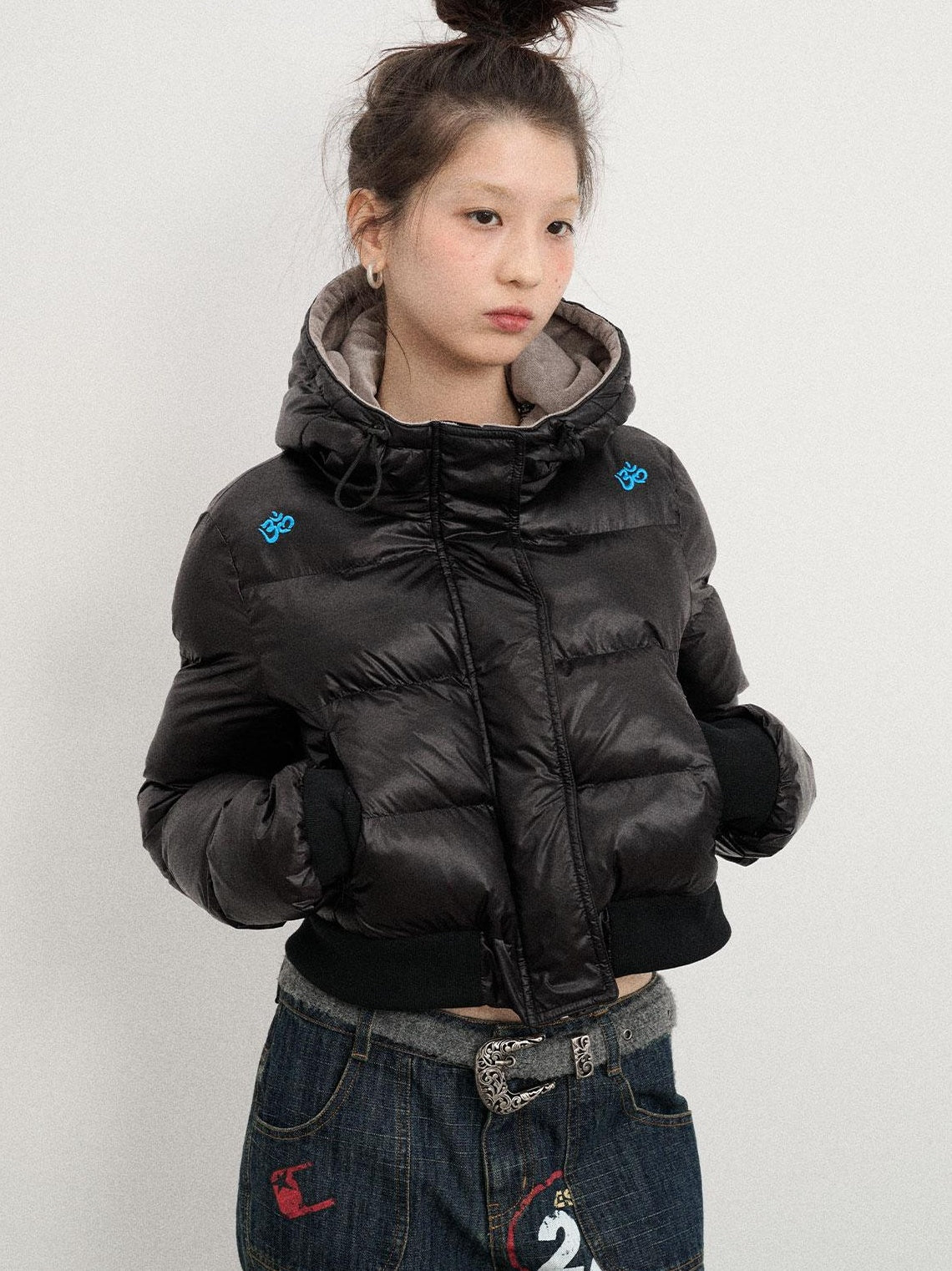 Achihara 2025 Short Black Winter Jacket Om Puffer Coat Women