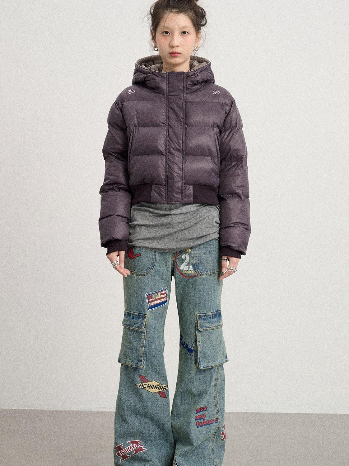 Achihara 2025 Short Black Winter Jacket Om Puffer Coat Women