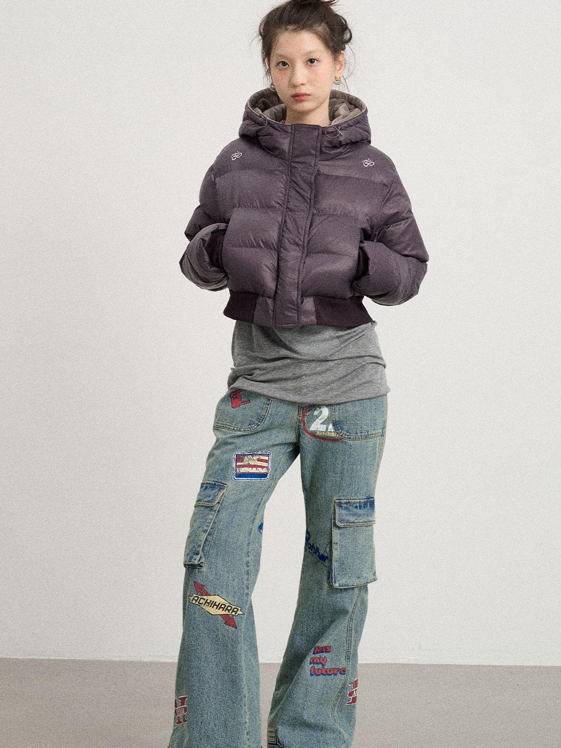 Achihara 2025 Short Black Winter Jacket Om Puffer Coat Women