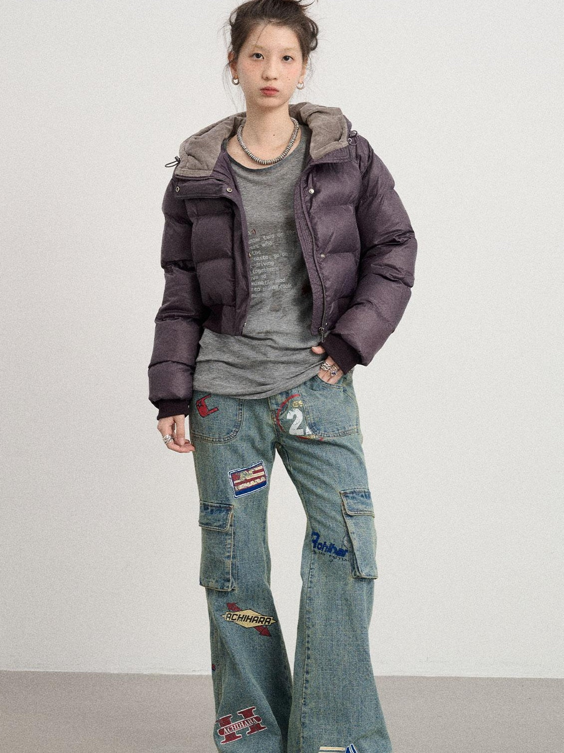 Achihara 2025 Short Black Winter Jacket Om Puffer Coat Women
