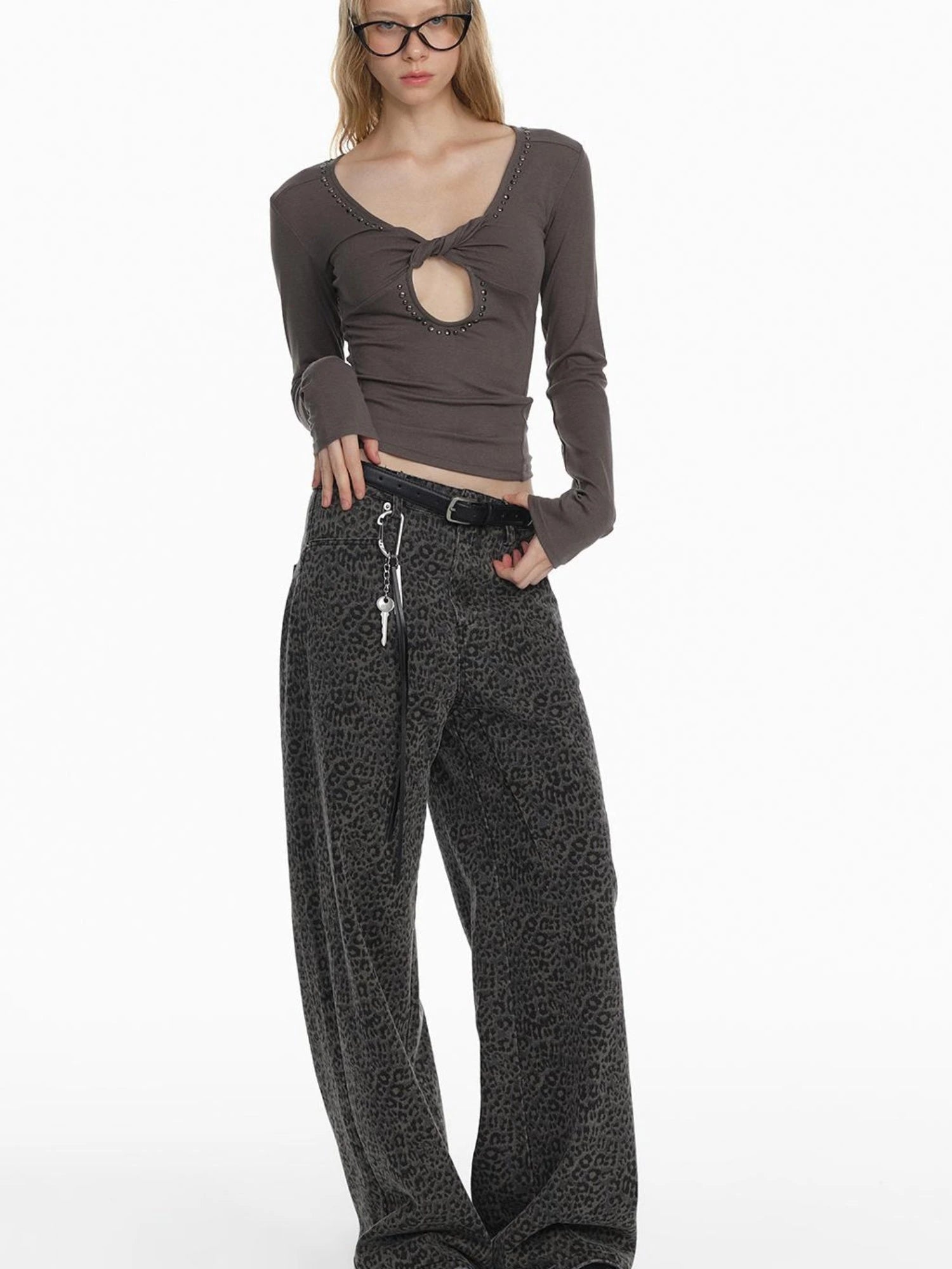 2025 Spring Summer Flared Jeans Women Casual Leopard Print Pants