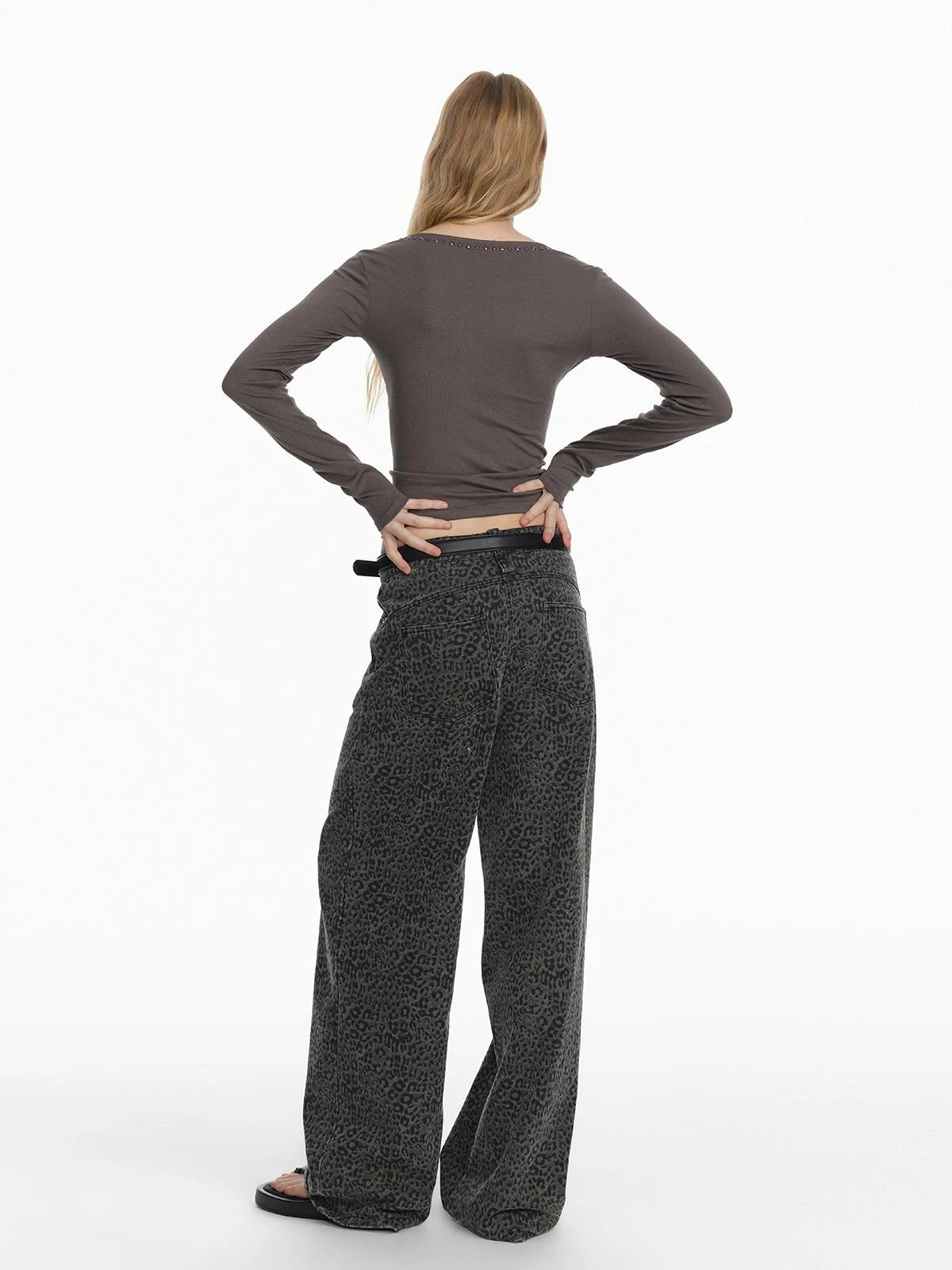 2025 Spring Summer Flared Jeans Women Casual Leopard Print Pants