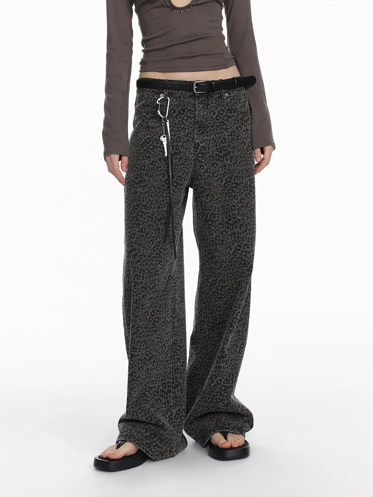 2025 Spring Summer Flared Jeans Women Casual Leopard Print Pants