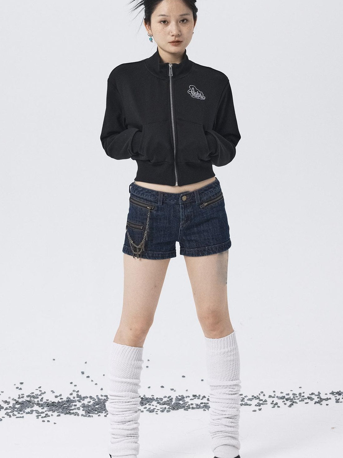 Achihara 2025 Spring Summer Hoodie With Silver Embroidery Women&