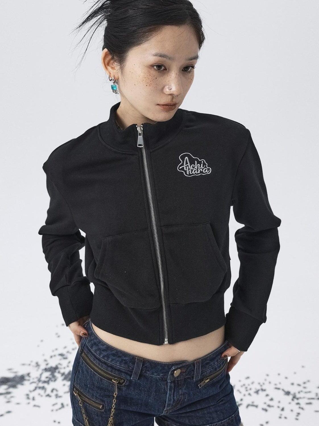 Achihara 2025 Spring Summer Hoodie With Silver Embroidery Women&