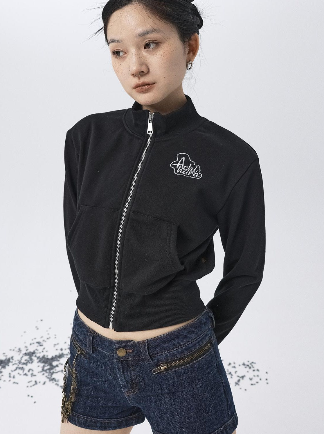 Achihara 2025 Spring Summer Hoodie With Silver Embroidery Women&