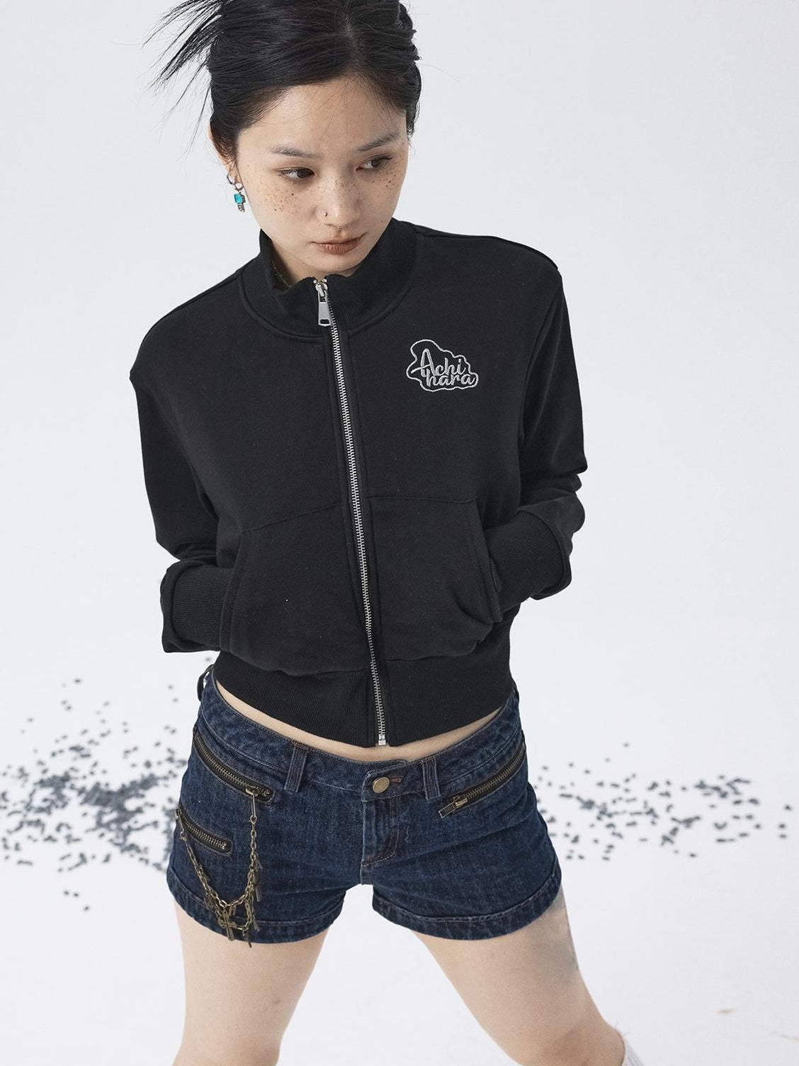 Achihara 2025 Spring Summer Hoodie With Silver Embroidery Women&