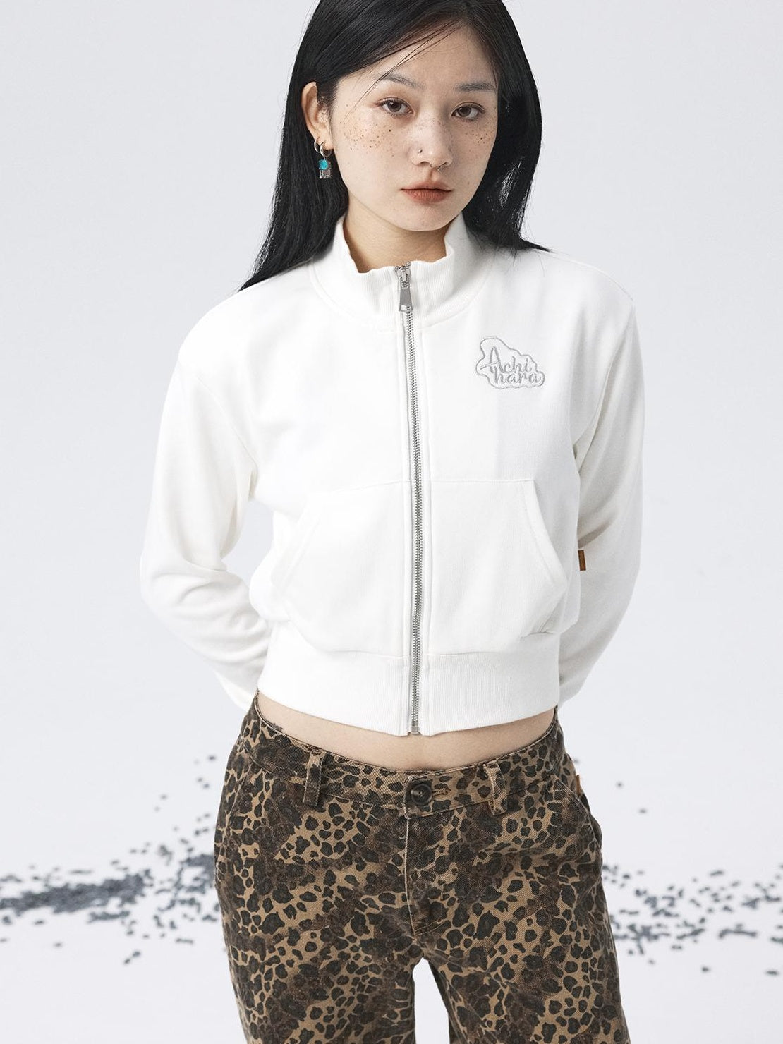 Achihara 2025 Spring Summer Hoodie With Silver Embroidery Women&