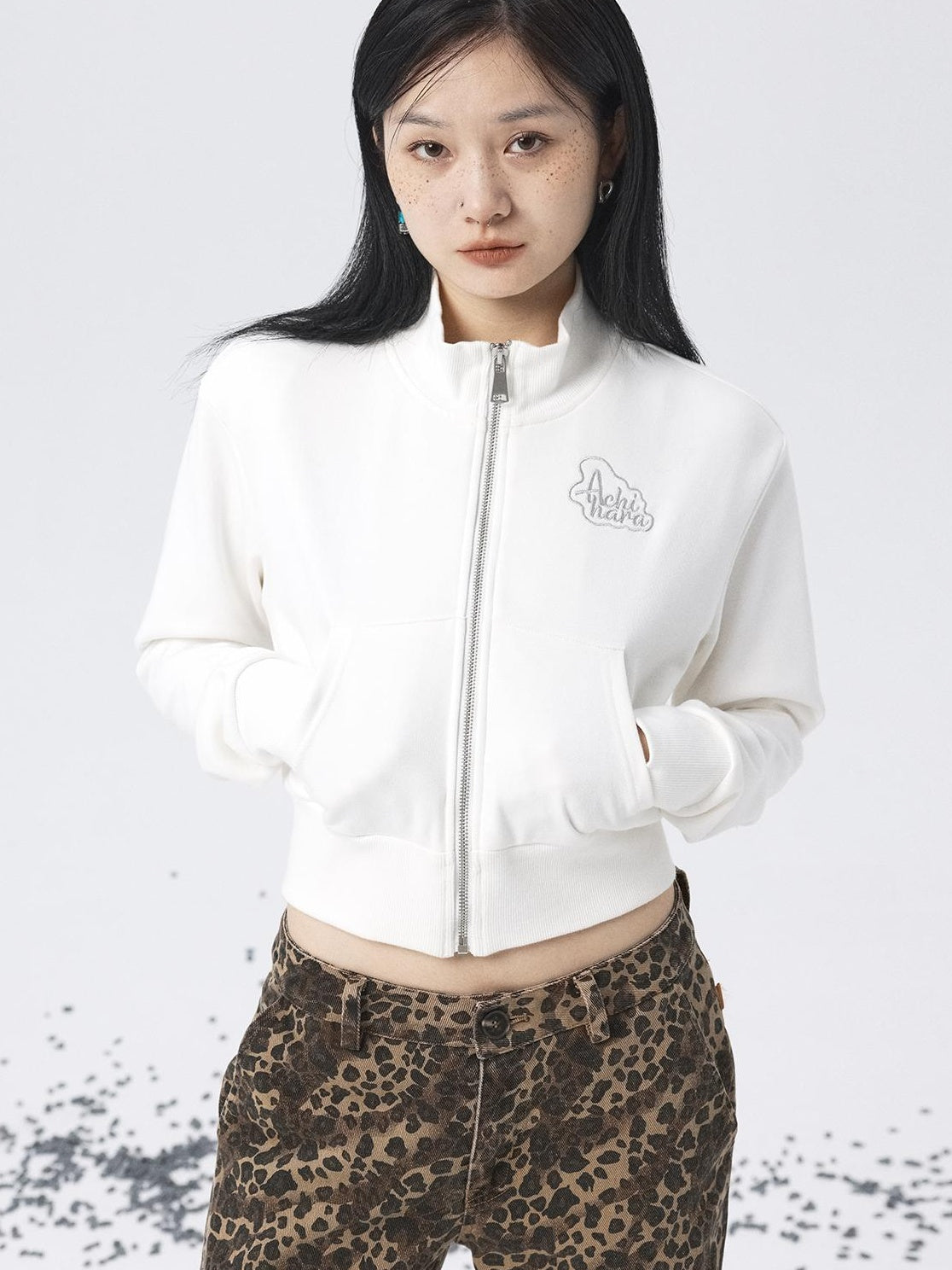 Achihara 2025 Spring Summer Hoodie With Silver Embroidery Women&