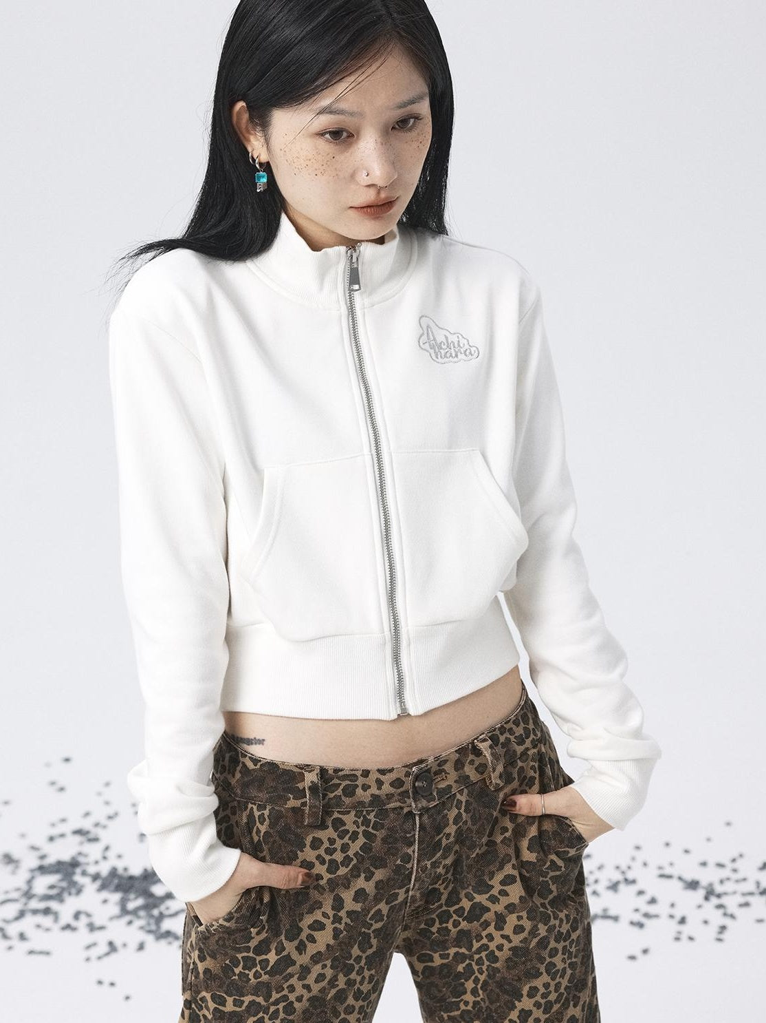 Achihara 2025 Spring Summer Hoodie With Silver Embroidery Women&