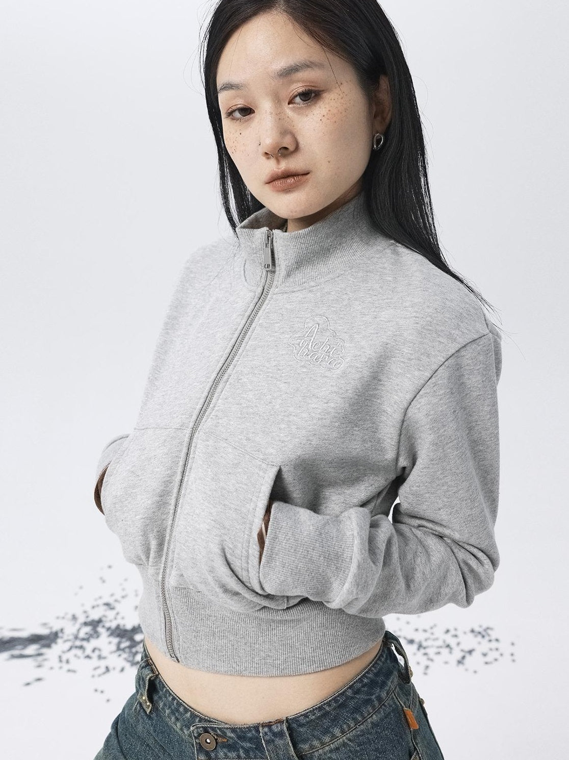 Achihara 2025 Spring Summer Hoodie With Silver Embroidery Women&