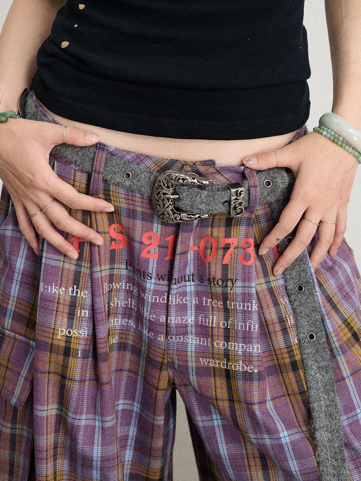 Achihara 2025 Spring Summer Plaid Wide Leg Cargo Pants