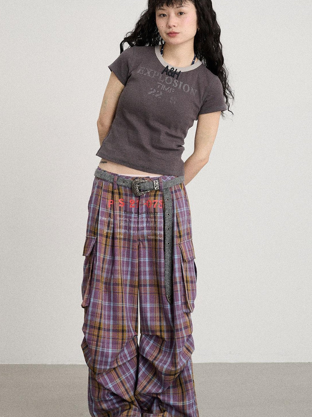 Achihara 2025 Summer Color Block Ribbed Letter T-Shirt For Women