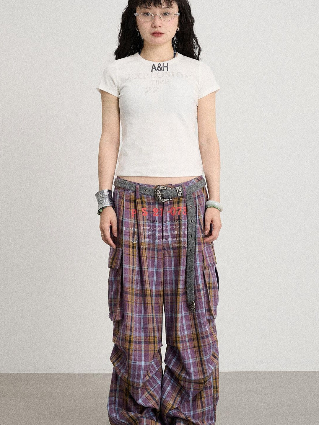 Achihara 2025 Summer Color Block Ribbed Letter T-Shirt For Women