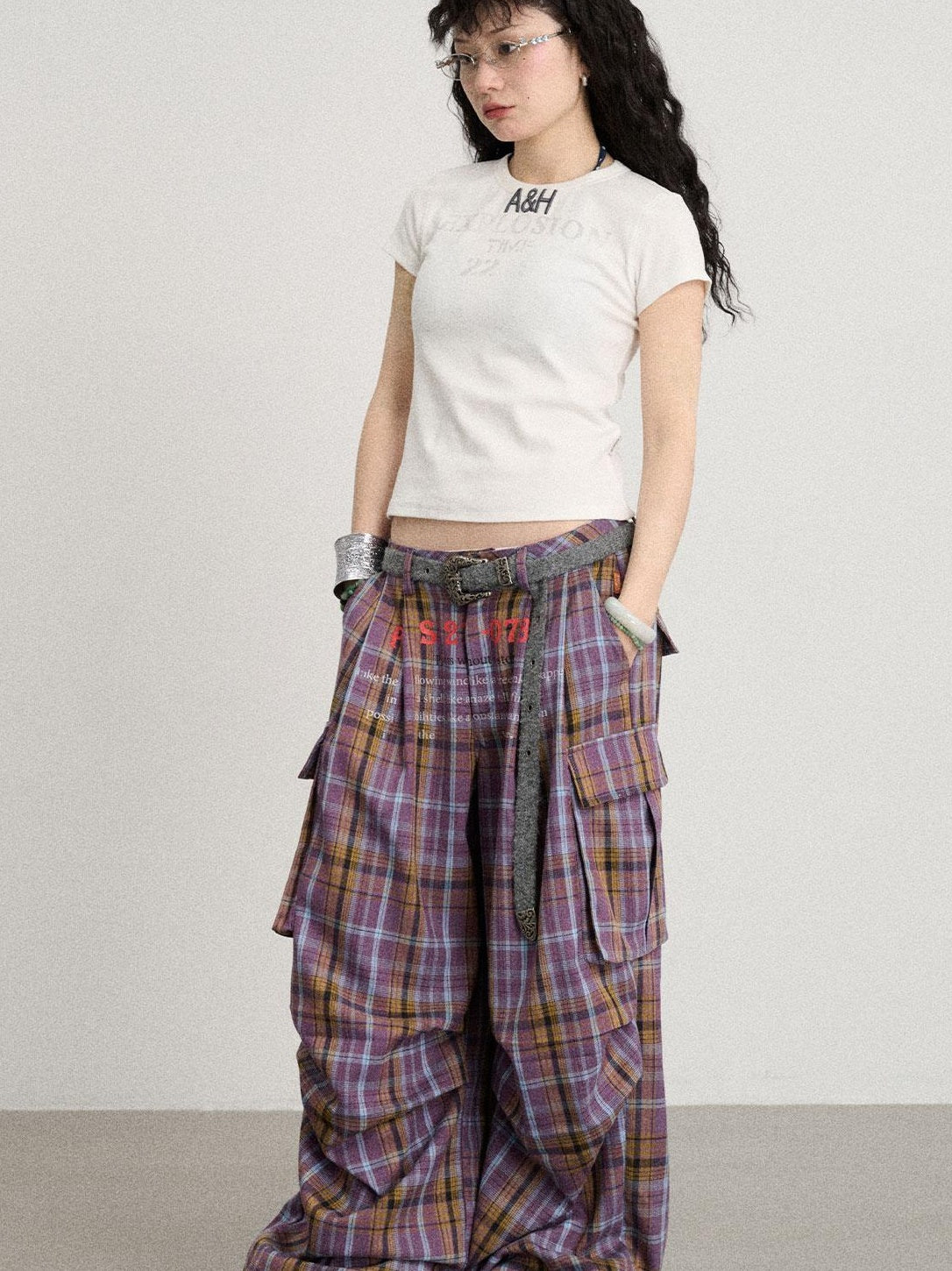 Achihara 2025 Summer Color Block Ribbed Letter T-Shirt For Women