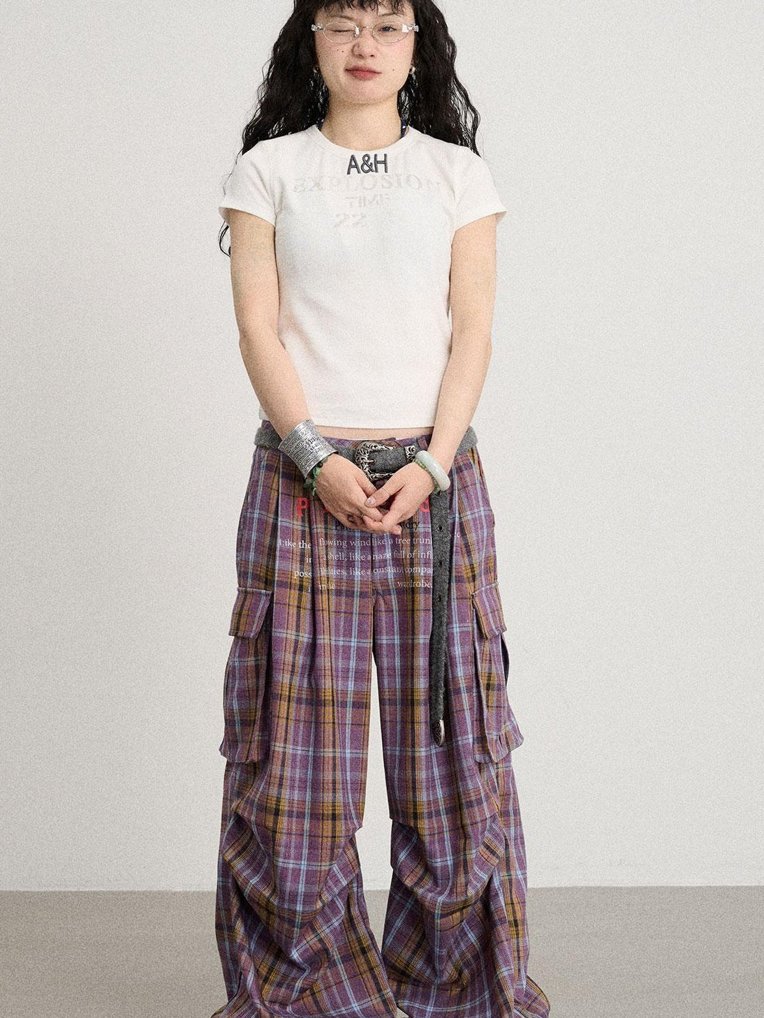 Achihara 2025 Summer Color Block Ribbed Letter T-Shirt For Women