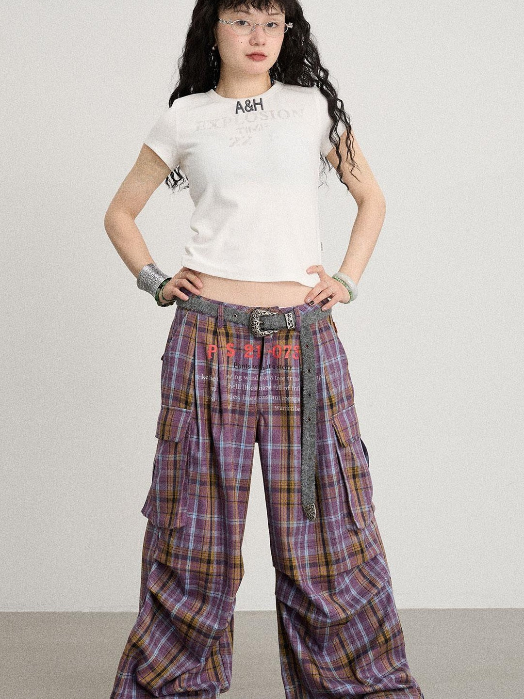 Achihara 2025 Summer Color Block Ribbed Letter T-Shirt For Women