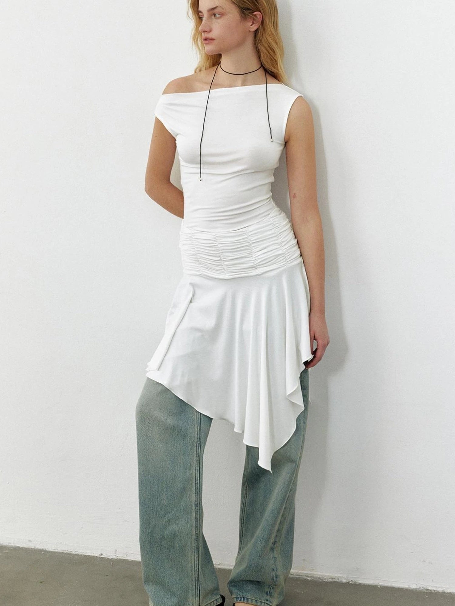 2025 Summer Cool Asymmetrical Ruffle Midi Dress