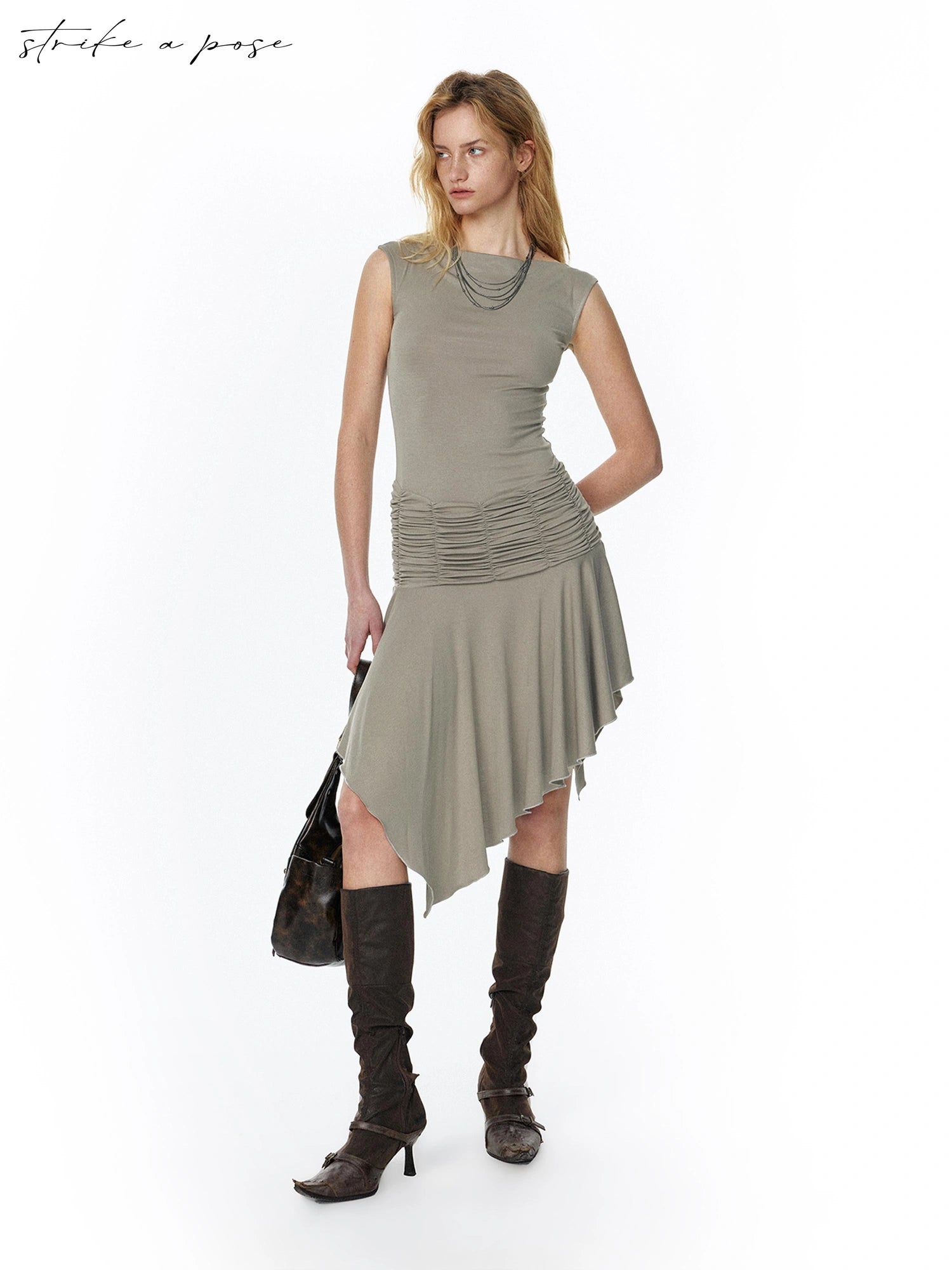 2025 Summer Cool Asymmetrical Ruffle Midi Dress