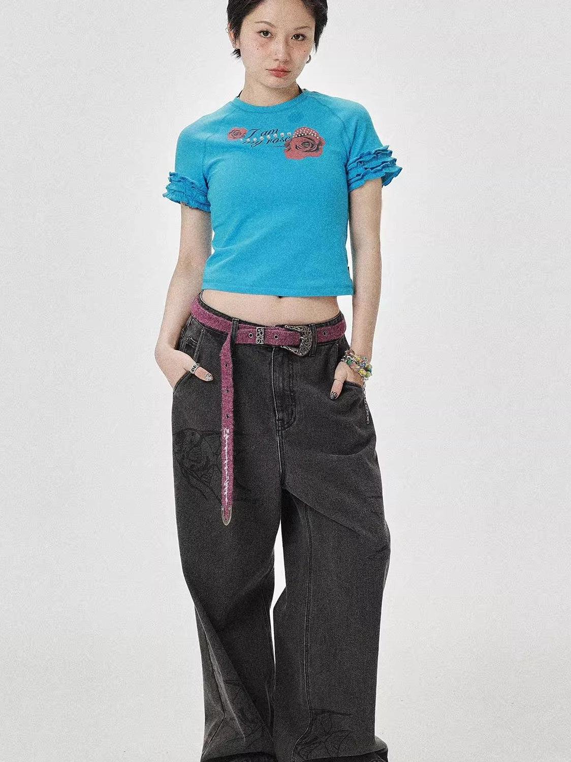 Achihara 2025 Summer Spring Short Sleeve Crop Top T-Shirt
