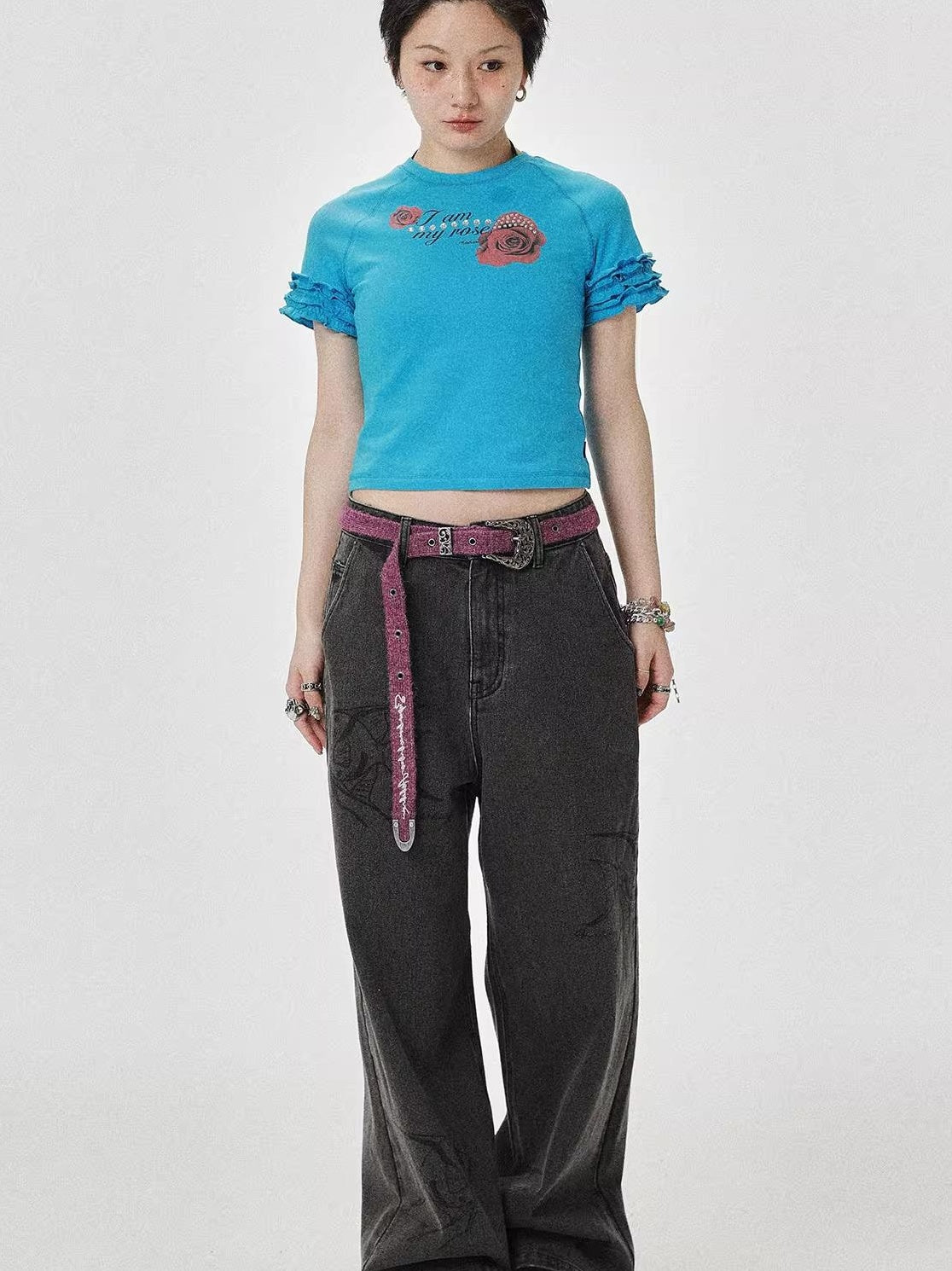 Achihara 2025 Summer Spring Short Sleeve Crop Top T-Shirt