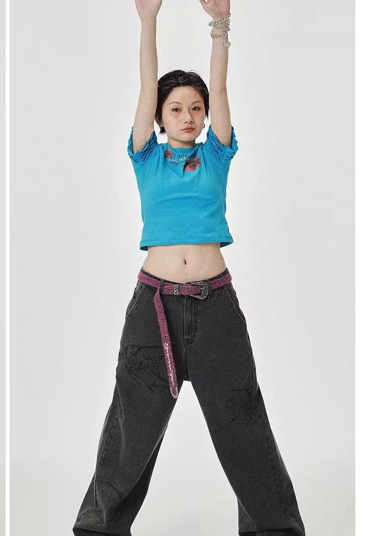 Achihara 2025 Summer Spring Short Sleeve Crop Top T-Shirt