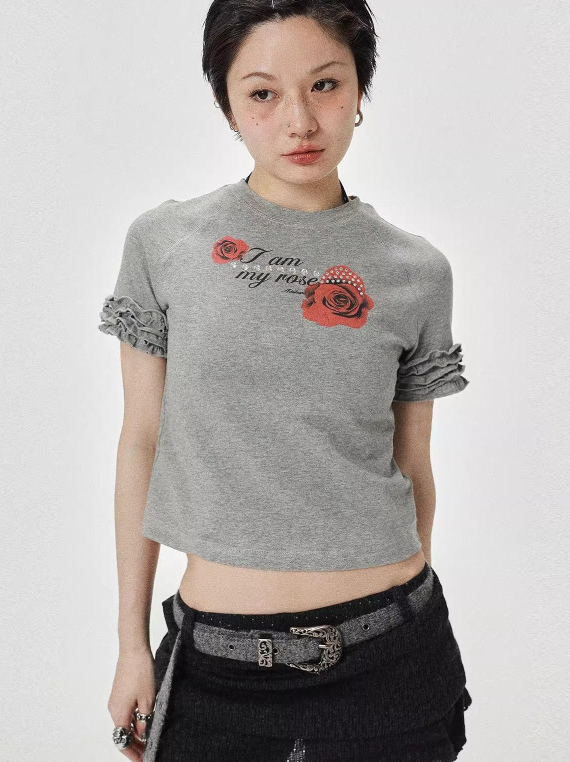 Achihara 2025 Summer Spring Short Sleeve Crop Top T-Shirt