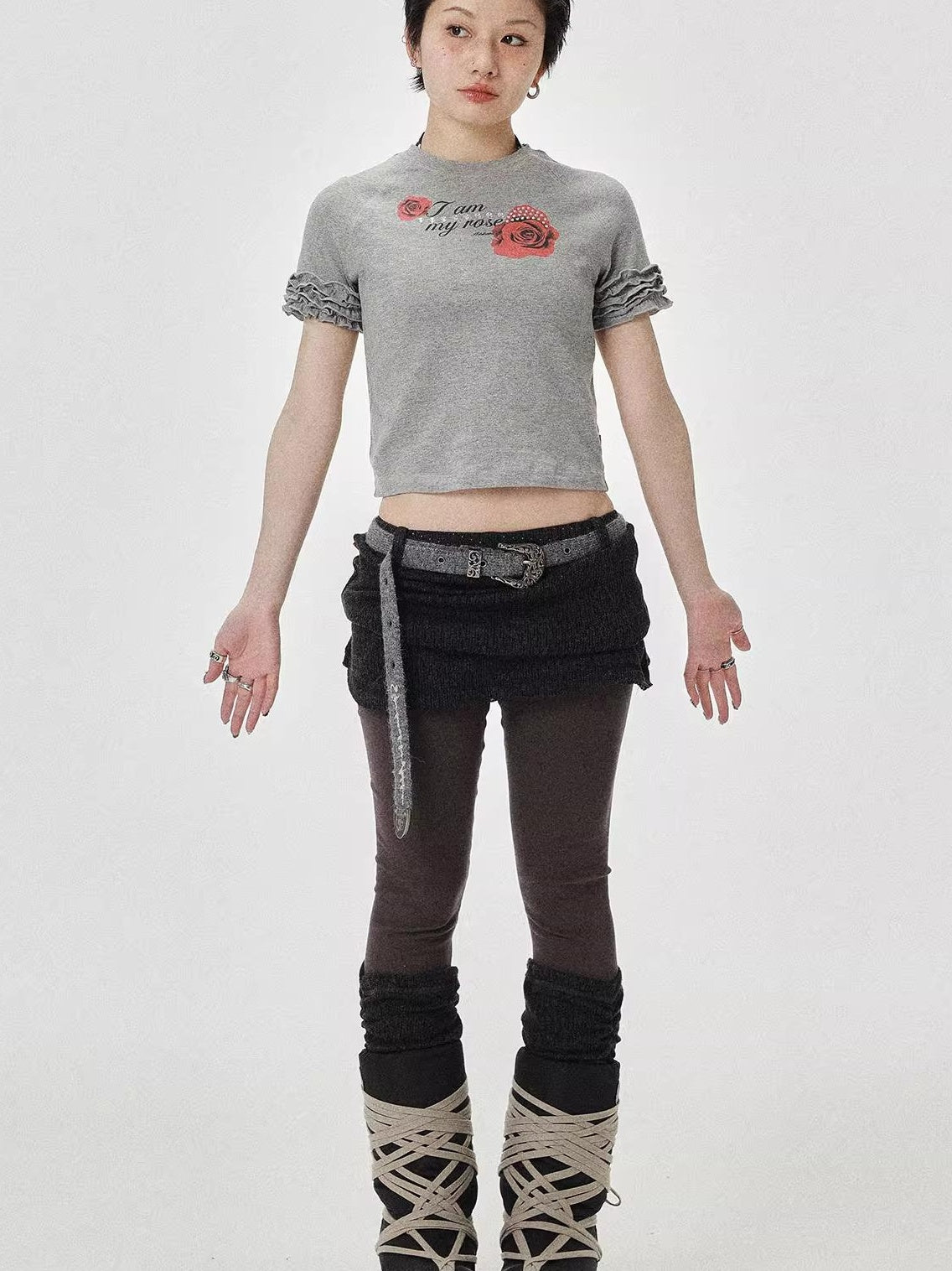 Achihara 2025 Summer Spring Short Sleeve Crop Top T-Shirt