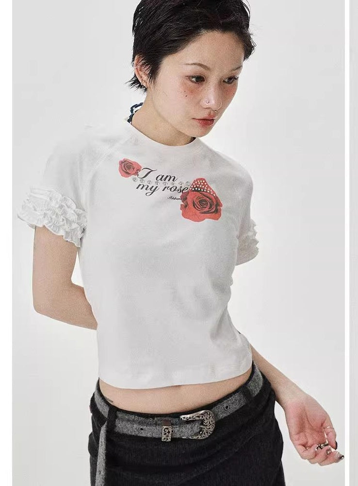 Achihara 2025 Summer Spring Short Sleeve Crop Top T-Shirt